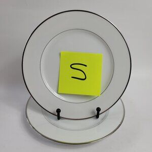 TWO Style House Fine China Wedding Band Salad Plates White with Platinum Trim